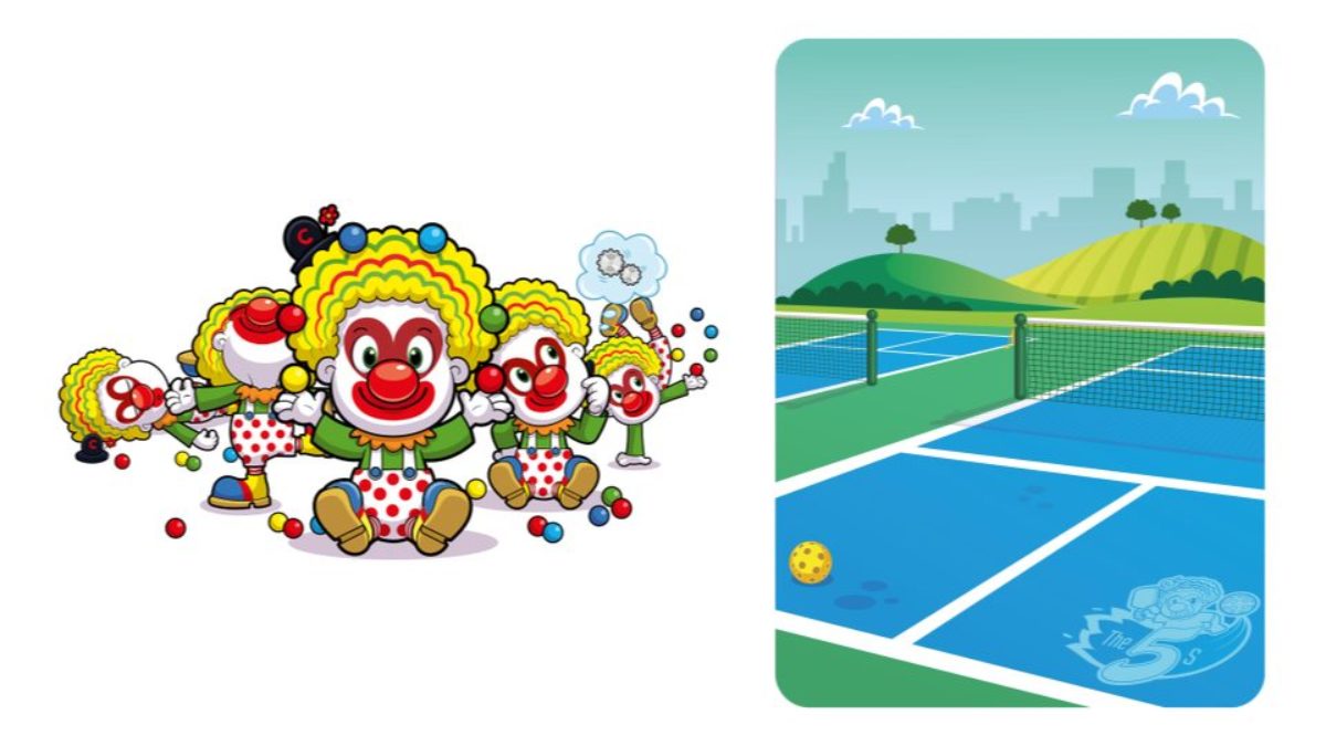 Competitive Clown (left), THE Pickleball Court (right)